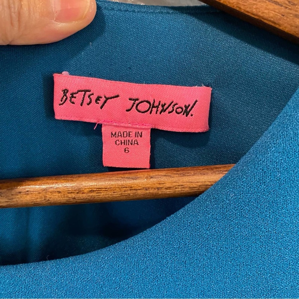 Betsey Johnson Scuba Crepe with Bell Sleeves Midi Teal Dress Size 6 - Picture 6 of 8